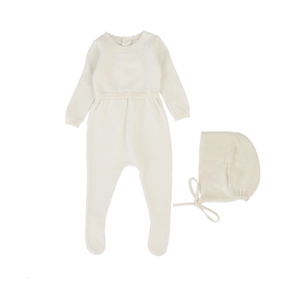 Vintage Knit Footie With Bonnet- Cream