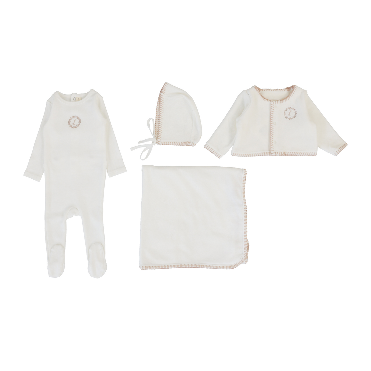 Printed Wrapover Layette Set-Cream/Pink main image 1