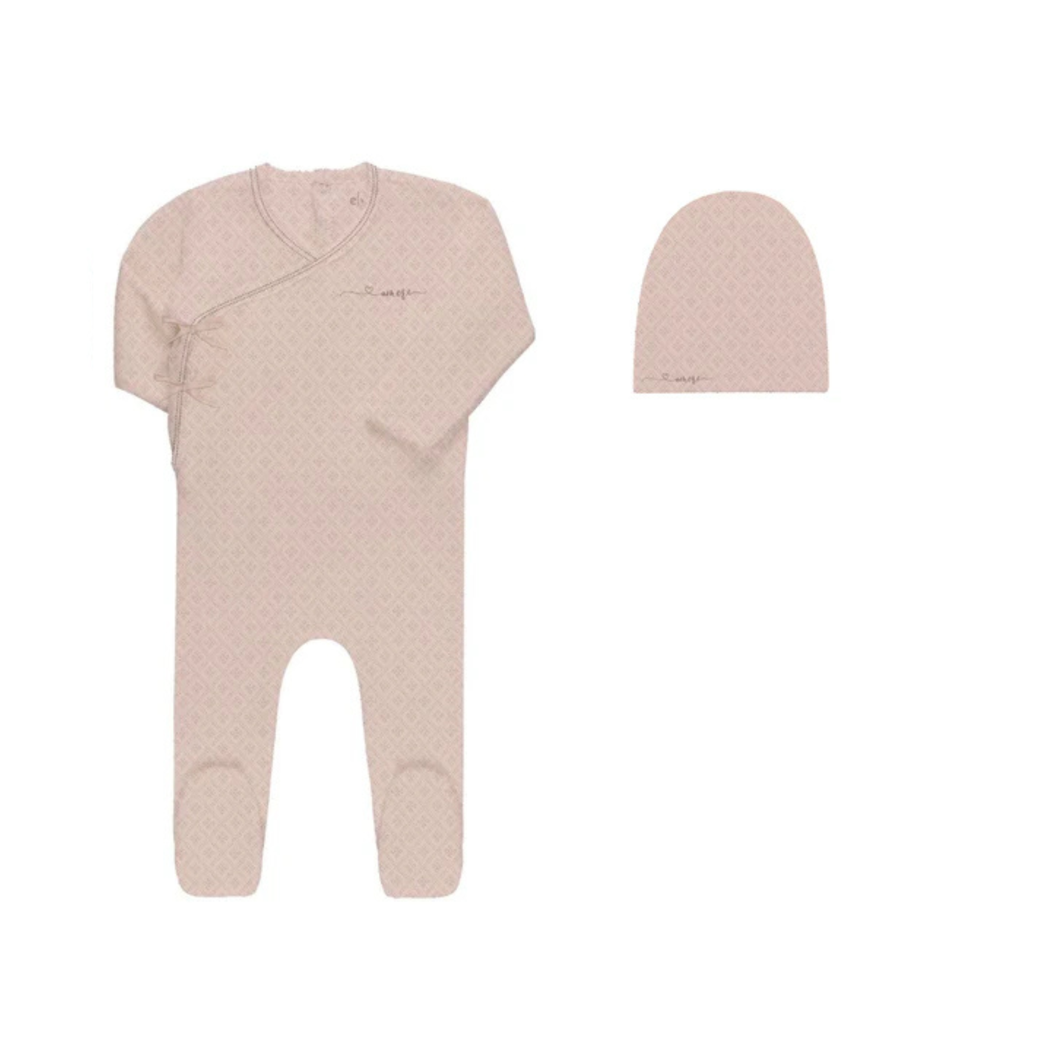 Ely's & Co Organic Amore Pointelle Collection Footie & Beanie - Pink/Rose Gold